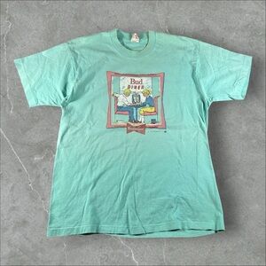 Vintage Budweiser Shirt Mens XL Blue 1989 Bud Diner 80s Beer Single‎ Stitch Rare